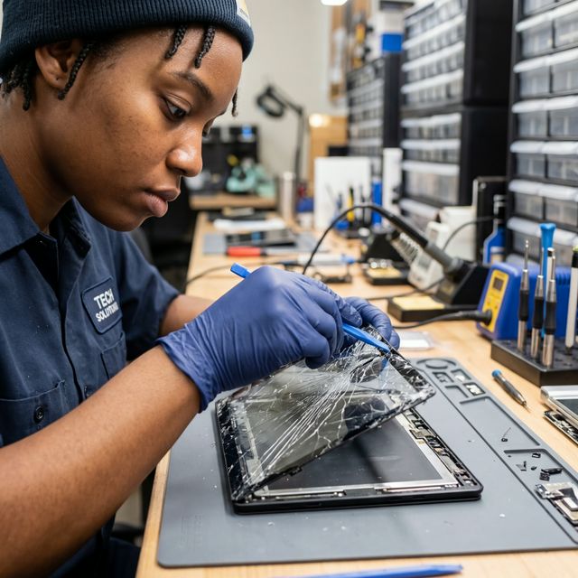 Broken tablet screen replaced by repair technician