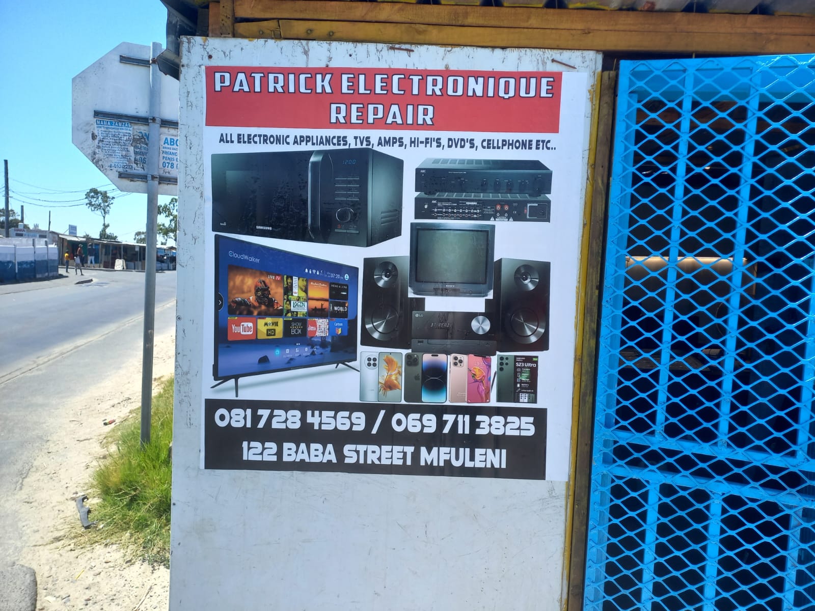 Patrick Electronique repair sign listing hi-fi and amplifier services